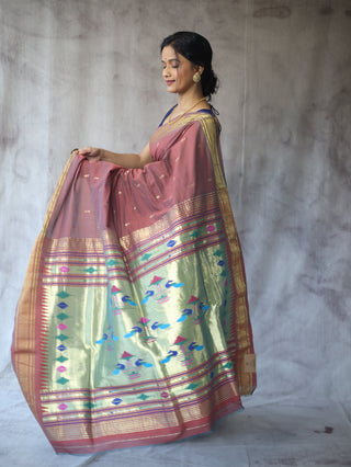 Brown Cotton Paithani Saree - SRBCPS416