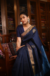Dark Blue Raw Silk Saree - SRDBRSS802