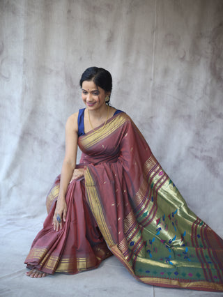 Brown Cotton Paithani Saree - SRBCPS416