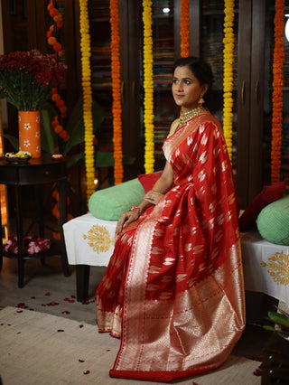 Red Banarasi Silk Saree-SRRBSS507