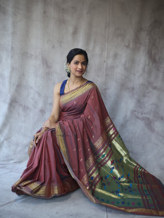 Brown Cotton Paithani Saree - SRBCPS416