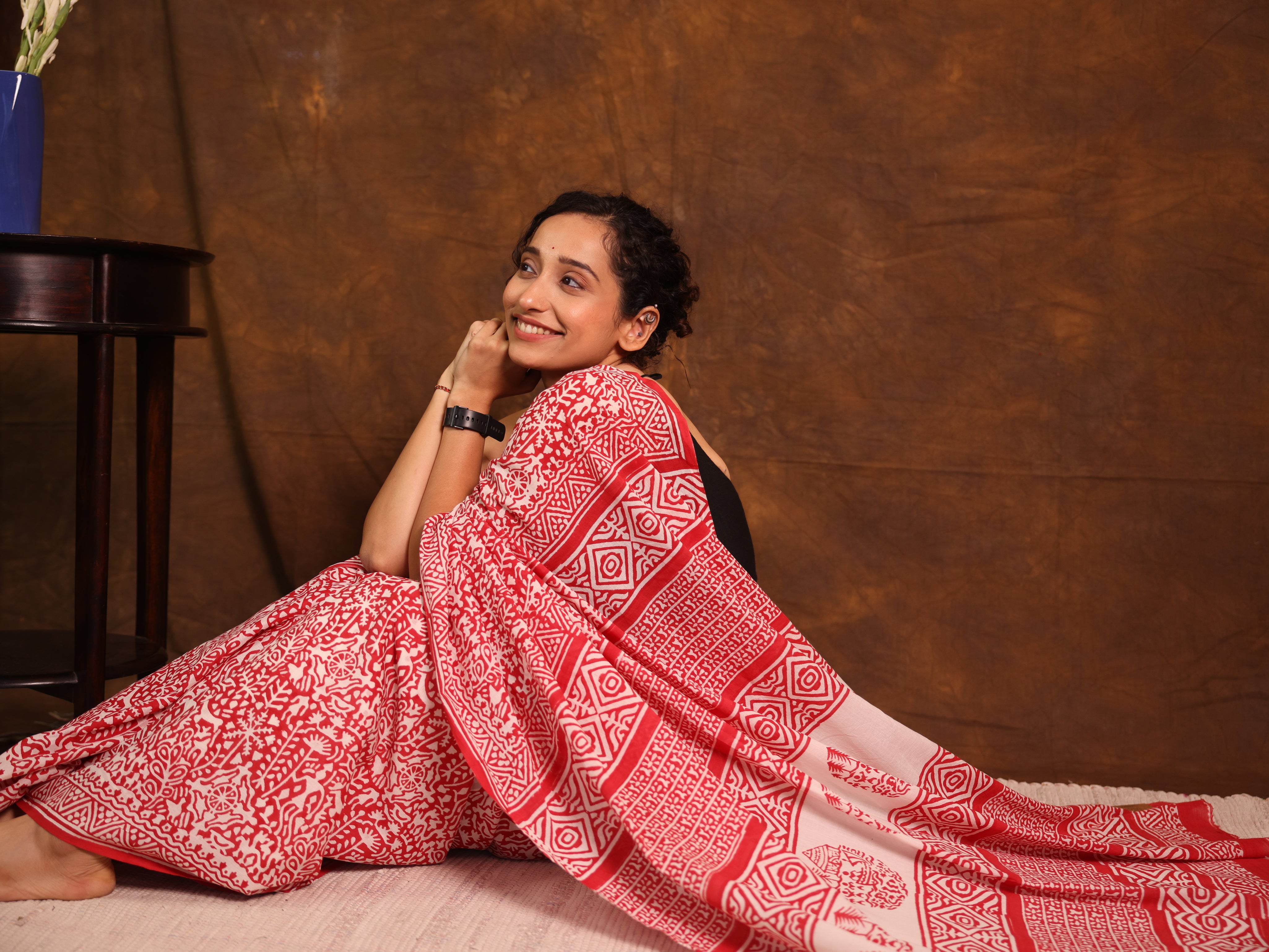 Red HBP Cotton Saree - SRRCS3357