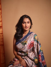 Peach Cream Batik Printed Tussar Silk Saree - SRPCPTSS046