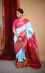 Sky Blue Gadwal Silk Saree - SRSBGSS603