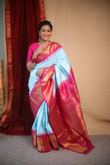 Sky Blue Gadwal Silk Saree - SRSBGSS603