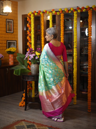 Green Banarasi Silk Saree-SRGBSS512