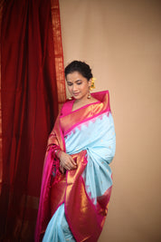 Sky Blue Gadwal Silk Saree - SRSBGSS603