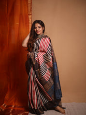 Cream Red Black HBP Tussar Silk Saree - SRCRBHTSS749