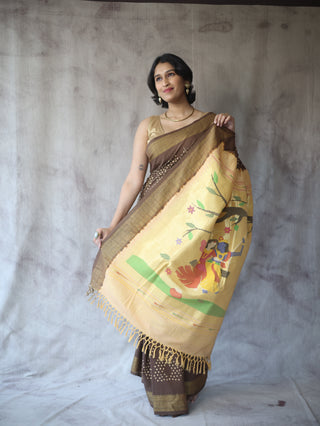 Brown Bandhani Cotton Paithani Saree-SRBBCPS319