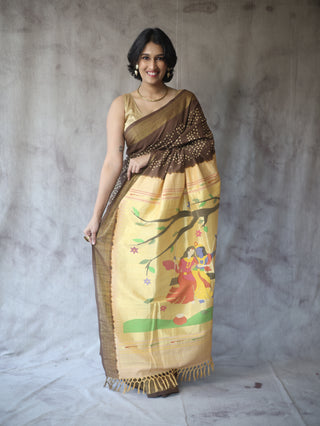 Brown Bandhani Cotton Paithani Saree-SRBBCPS319