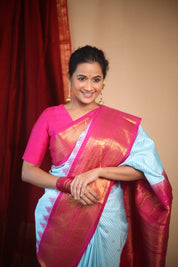 Sky Blue Gadwal Silk Saree - SRSBGSS603