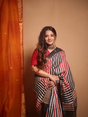 Cream Red Black HBP Tussar Silk Saree - SRCRBHTSS749