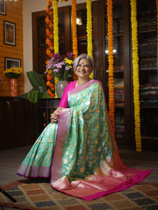 Green Banarasi Silk Saree-SRGBSS512