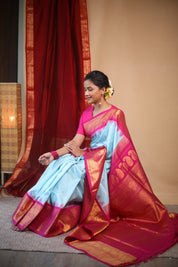 Sky Blue Gadwal Silk Saree - SRSBGSS603