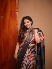 Cream Red Black HBP Tussar Silk Saree - SRCRBHTSS749