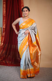 Grey Orange Gadwal Silk Saree - Saavari - SSGOGSS09