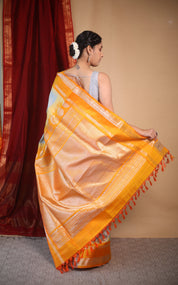 Grey Orange Gadwal Silk Saree - Saavari - SSGOGSS09