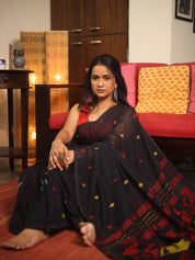 Black Bengal Mul Cotton Saree - SRBBMCS033