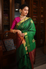 Green Raw Silk Saree - SRGRSS794