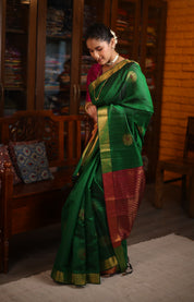 Green Raw Silk Saree - SRGRSS794