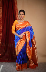 Blue Orange Gadwal Silk Saree - Saavari - SSBOGSS10