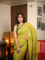Olive Green Bengal Mul Cotton Saree - SROGBMCS049