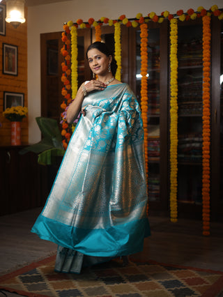 Sky Blue Banarasi Silk Saree-SRSBSS04EX