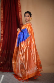 Blue Orange Gadwal Silk Saree - Saavari - SSBOGSS10