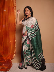 Cream Batik Printed Tussar Silk Saree - SRCPTSS045