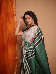 Cream Batik Printed Tussar Silk Saree - SRCPTSS045