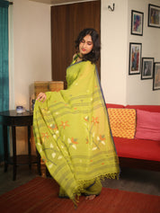 Olive Green Bengal Mul Cotton Saree - SROGBMCS049