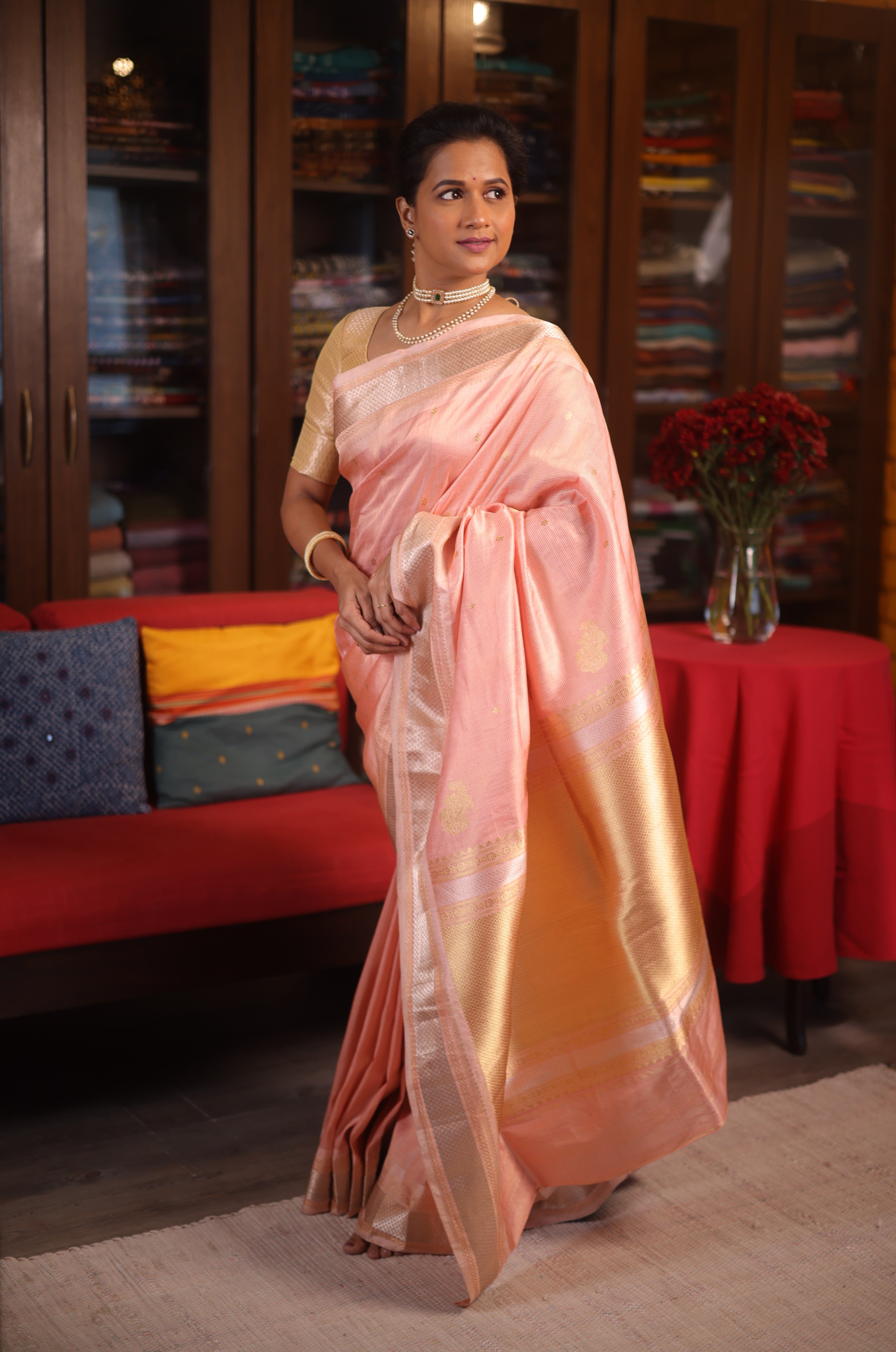 Peach Tissue Cotton Paithani Saree - Saavari -  SSPTCPSS05