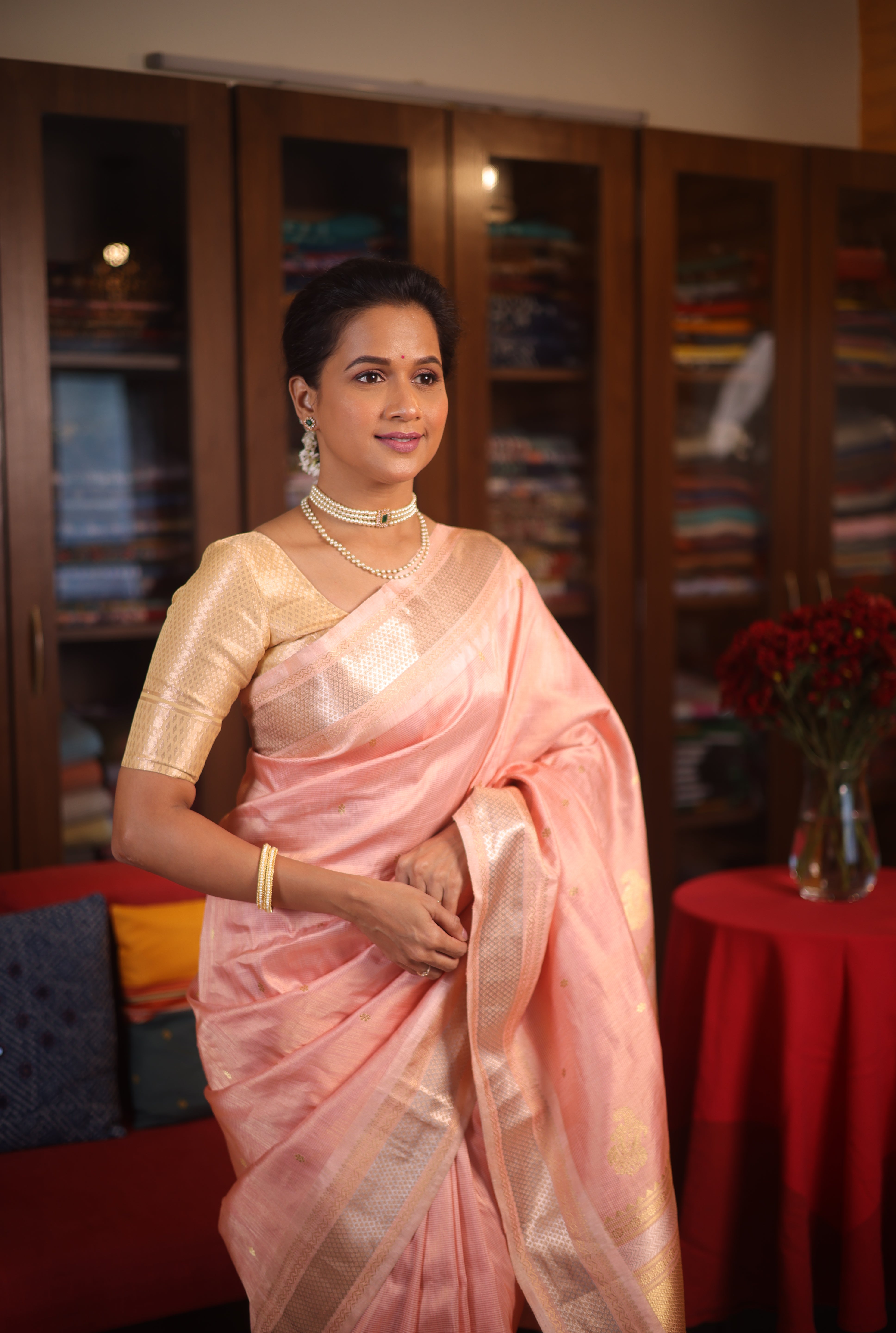 Peach Tissue Cotton Paithani Saree - Saavari -  SSPTCPSS05