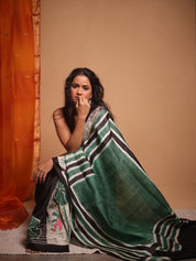 Cream Batik Printed Tussar Silk Saree - SRCPTSS045