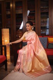 Peach Tissue Cotton Paithani Saree - Saavari -  SSPTCPSS05