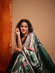 Cream Batik Printed Tussar Silk Saree - SRCPTSS045