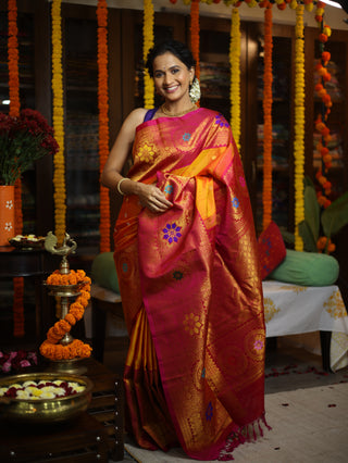 Orange Gadwal Silk Saree - SROGSS399