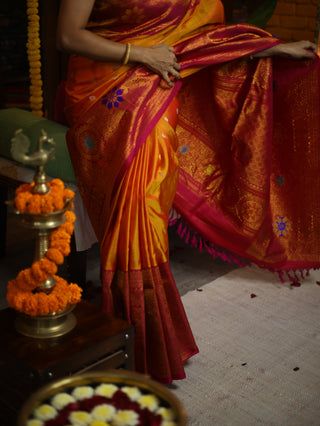 Orange Gadwal Silk Saree - SROGSS399