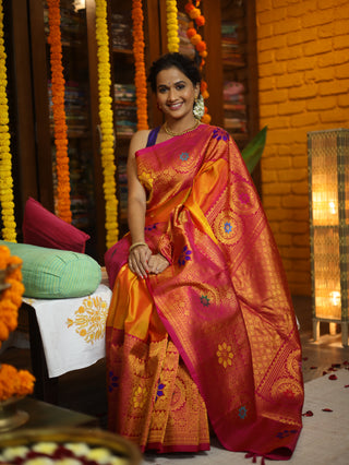 Orange Gadwal Silk Saree - SROGSS399