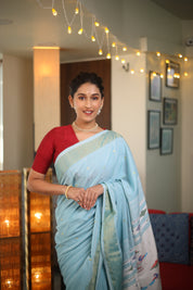 Aqua Blue Cotton Paithani Saree - SRABCPS593