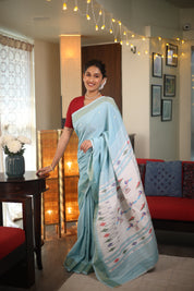 Aqua Blue Cotton Paithani Saree - SRABCPS593