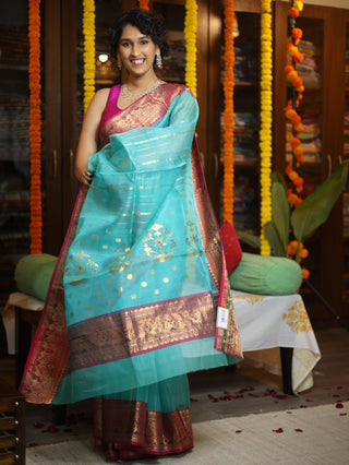 Turquoise Chanderi Tissue Silk Saree-SRTCTSS71