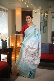 Aqua Blue Cotton Paithani Saree - SRABCPS593