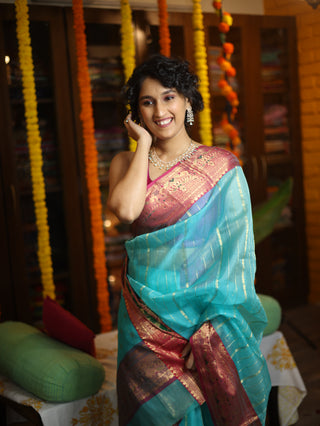 Turquoise Chanderi Tissue Silk Saree-SRTCTSS71