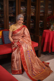 Maroon Tissue Cotton Paithani Saree - Saavari -  SSMTCPSS04