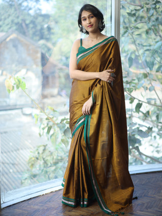 Mustard Yellow Plain Khun Saree With Border-SRBPKS238