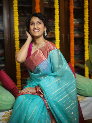 Turquoise Chanderi Tissue Silk Saree-SRTCTSS71