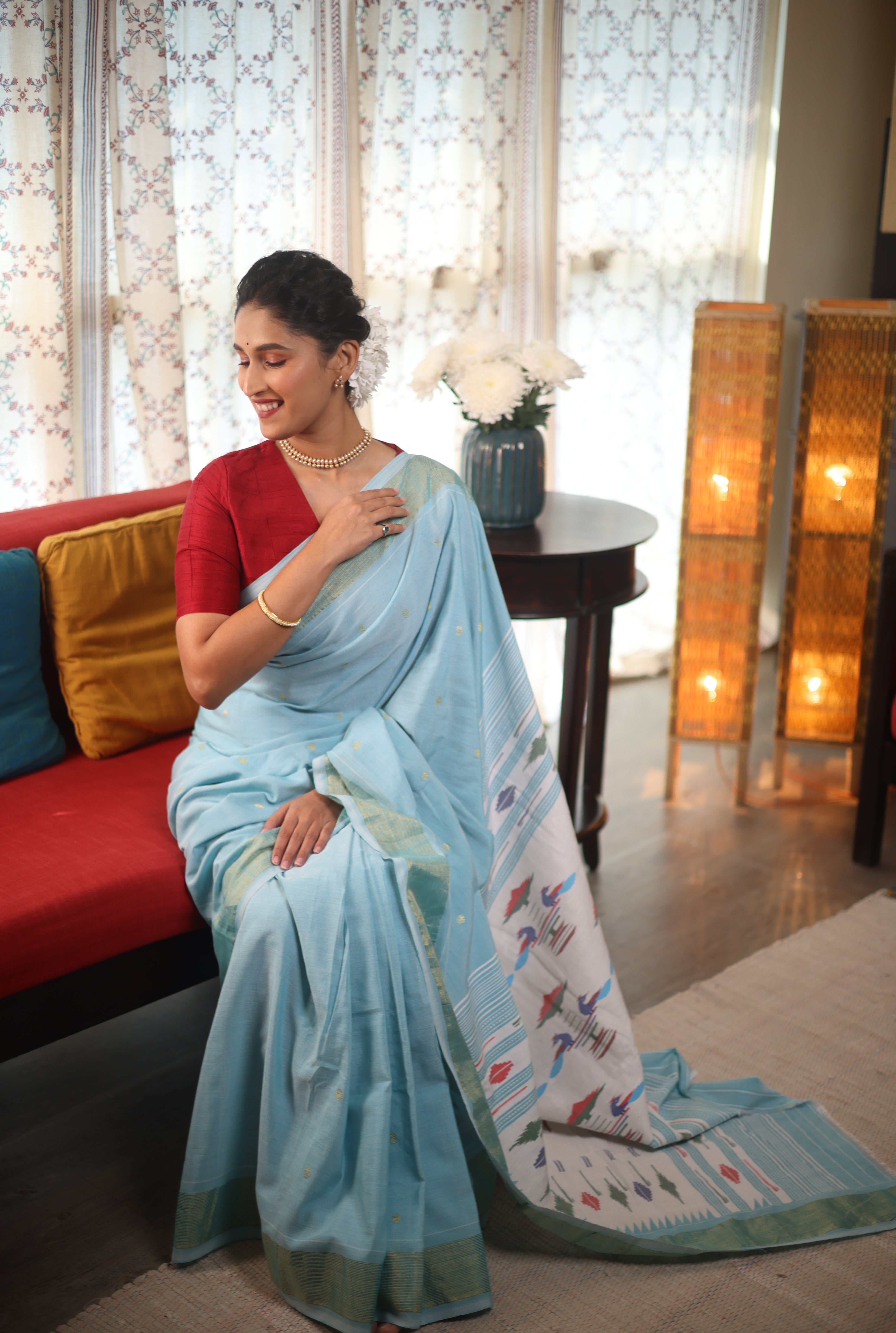 Aqua Blue Cotton Paithani Saree - SRABCPS593