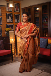 Rust Tissue Cotton Paithani Saree - Saavari -  SSRTCPSS03