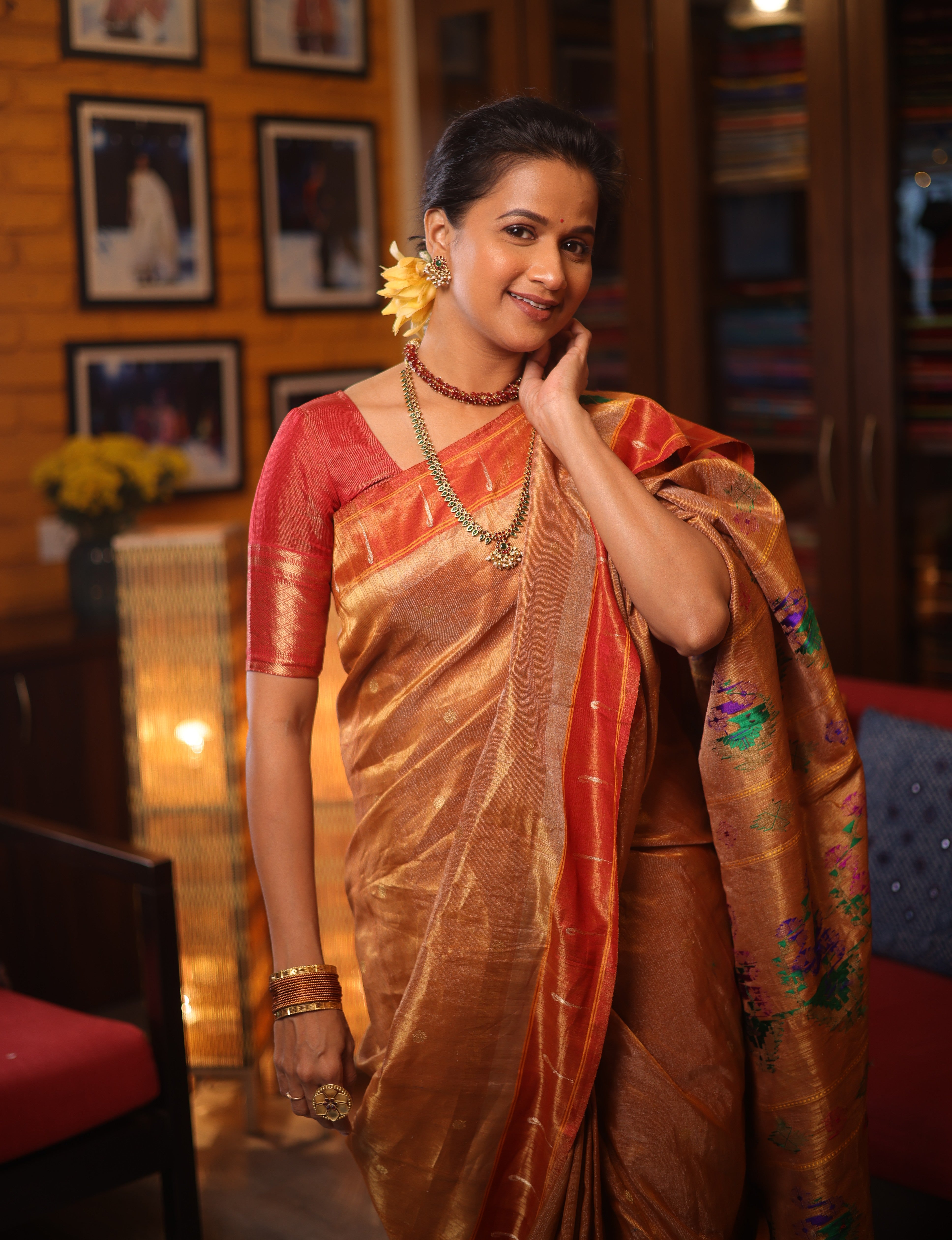 Rust Tissue Cotton Paithani Saree - Saavari -  SSRTCPSS03